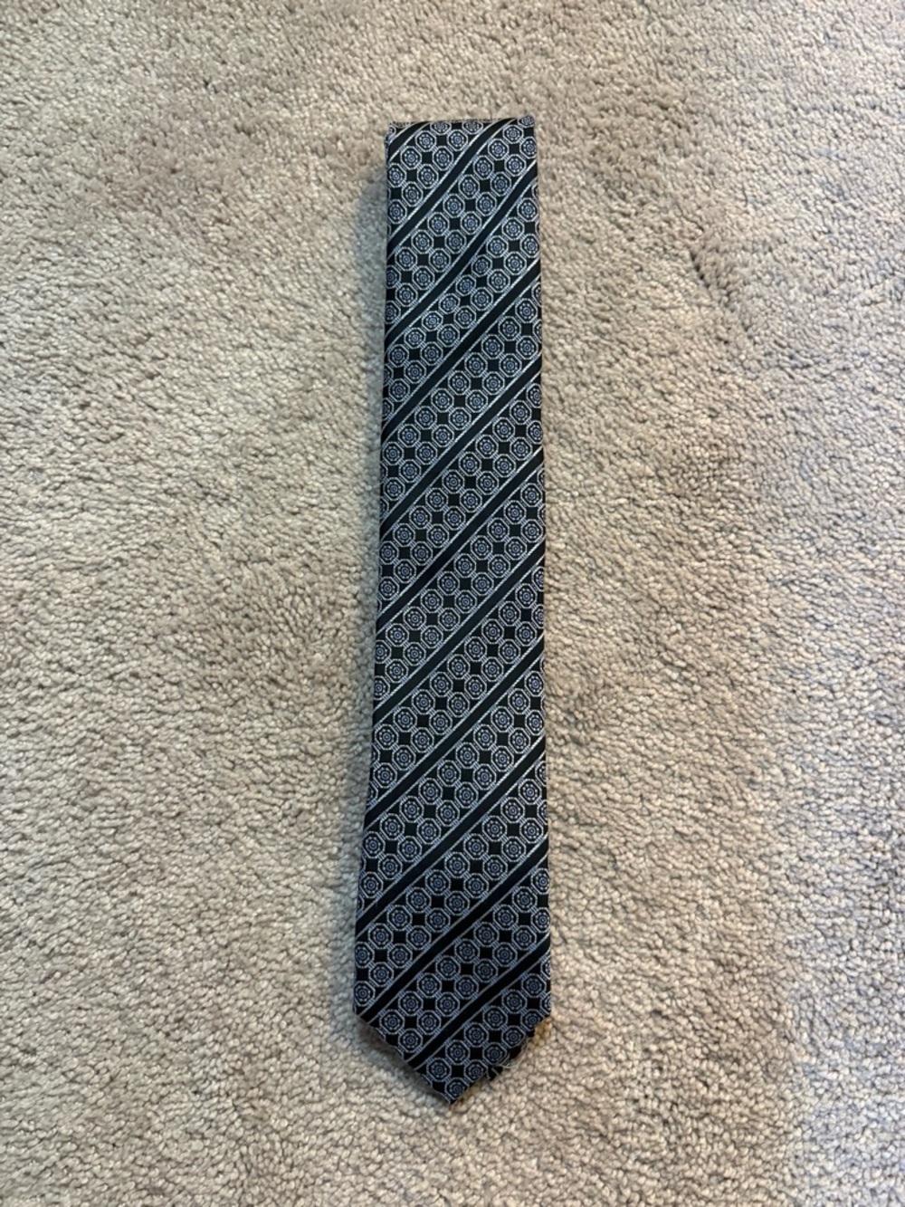 Bruno Marchesi Black and Gray Geometric Modern Necktie